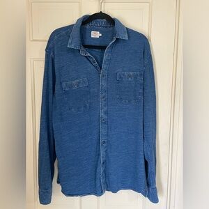 Faherty Shirt Mens XL Sunwashed Knit Long Sleeve Button Up Blue Indigo Cotton